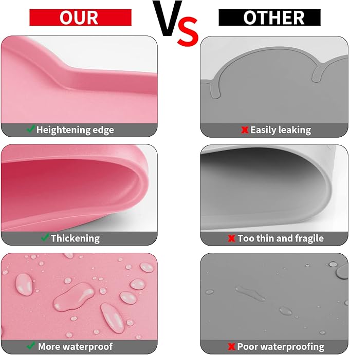 Ptlom Silicone Pet Placemat for Dogs and Cats, Non-Slip Waterproof Dog Feeding Bowl Mats for Food and Water, Small Medium Large Pet Puppy Tray Mat Prevent Residues from Spilling onto The Floor, Pink