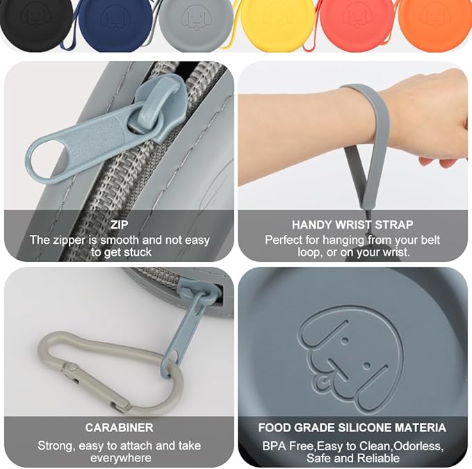 WALLFID Silicone Dog Treat Pouch Small Bag,with Pet Training Clicker,Walking Bag for Dog and Cat, Pocket Size, Easy to Clean, Odorless, Zipper Design,Moisture-Proof,Travel Walking Bag.(Black)