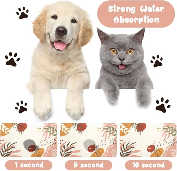 Dog Food Mats for Floors Waterproof, Pet Water Bowl Mats Pet Feeding Absorbent Placemats Bohemia Tropical Leaves 12 * 20 inch