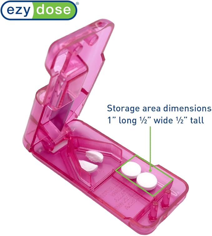 EZY DOSE Pill Cutter and Splitter with Dispenser, Safely Cuts Large, Small and Tiny Pills, Vitamins, Tablets in Half, Accurate and Easy Cutting, Stainless Steel Blade, Travel Sized, Pink, BPA Free
