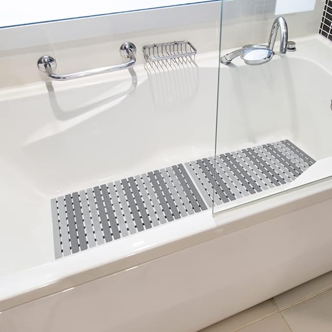 Shower Mat Non Slip Bathtub Mat with Suction Cups and Drain Holes 27.5 x15.7 Inch Bath Mat for Tub & Shower.Easy Dry,Easy to Cut,Eco-Friendly
