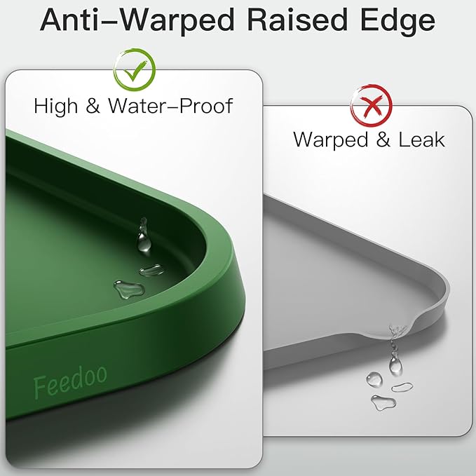 Pet Feeding Mat [Warped Resistant Raised Edge], Water-Proof Silicone Placement for Food Water Bowls, Anti-Slip Base Protect Floor, BPA-Free&Dishwasher-Safe [18.5x11.5inch Medium, Green]