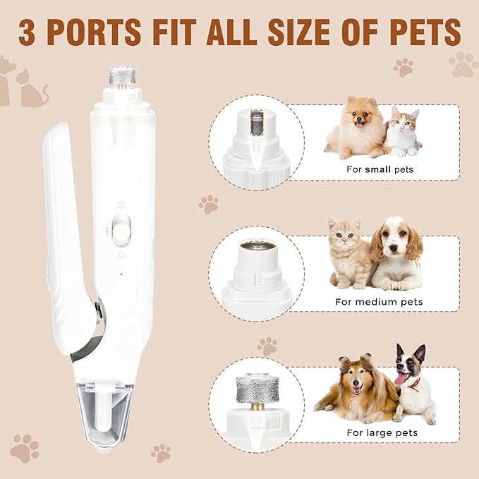 2-in-1 Dog Nail Grinder & Dog Nail Clippers- Gentle Drill Trimmer with Led Light for Large Medium Small Dogs Cats Pets Claw(White)