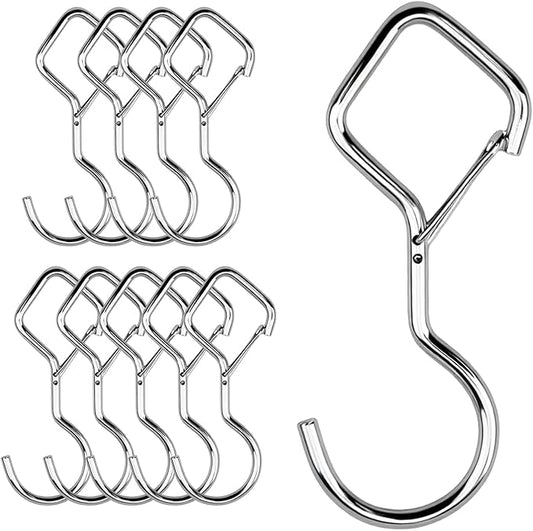 Heavy Duty S Hooks for Hanging with Lock, 4.72 Inch Metal Screw Hooks for Plants, Kitchen Utensils, Bags, Towels, and Outdoor Storage, Plant Hangers and Hanging Hooks (Silver, 10 pcs)