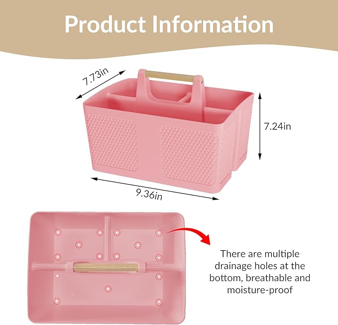 Xuhdukc Shower Caddy Portable and Cleaning Caddy Organizer for Bathroom, Kitchen, Toiletries Storage ，Caddy organizer with handle, Rust-Resistant, Durable Material (Pink, 9.36" L×7.73" W×7.24" H)