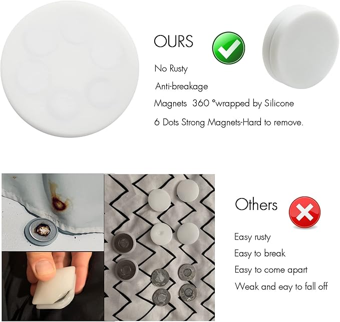 Strong Magnetic Shower Curtain Weights, Waterproof Heavy Duty Magnets, Prevent Curtain Liner from Blowing Around, Work for Drapery, Tablecloth, Flag, Outdoor Curtains (8pcs)