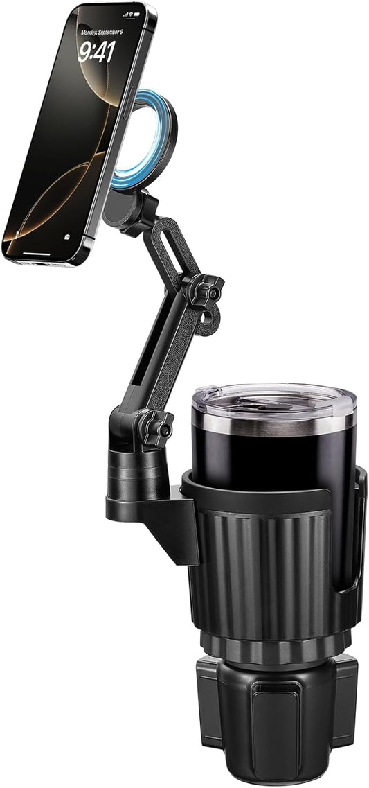This Hill Magnetic Cup Holder Phone Mount, Compatible with MagSafe, 4.1" Base Adjustable Height Car Cup Holder Compatible with iPhone 16 Pro Max / 15/14 / 13/12 Series, Secure Fit for Car or SUV