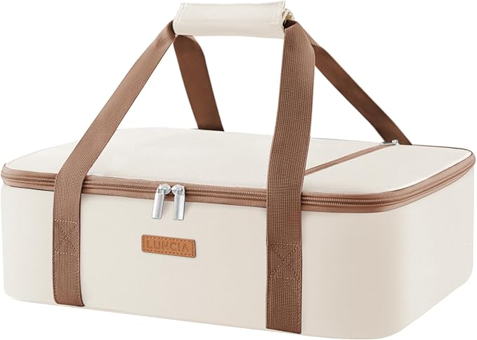 Lifewit LUNCIA Insulated Casserole Carrier for Hot or Cold Food, Lasagna Lugger Tote for Potluck Parties/Picnic/Cookouts, Fits 9"×13" Baking Dish, Cream