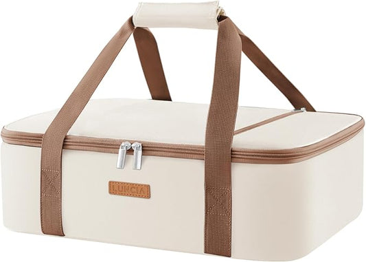 Lifewit LUNCIA Insulated Casserole Carrier for Hot or Cold Food, Lasagna Lugger Tote for Potluck Parties/Picnic/Cookouts, Fits 9"×13" Baking Dish, Cream