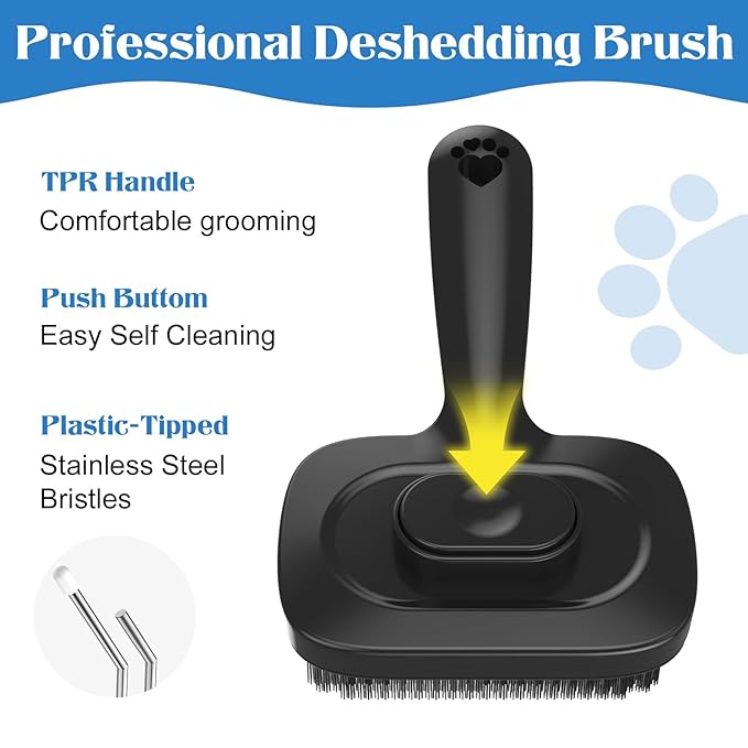 Self Cleaning Dog Brush for Shedding - Bristle Brush and Long/Short Needles Design, Skin Friendly, Slicker Deshedding Dog Brush, Hair Removal for Long & Short Haired Pets (Black)