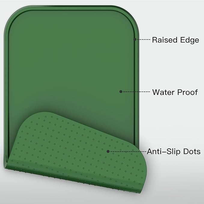 Pet Feeding Mat [Warped Resistant Raised Edge], Water-Proof Silicone Placement for Food Water Bowls, Anti-Slip Base Protect Floor, BPA-Free&Dishwasher-Safe [18.5x11.5inch Medium, Green]