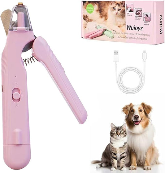 2-in-1 Dog Nail Grinder & Dog Nail Clippers- Gentle Drill Trimmer with Led Light for Large Medium Small Dogs Cats Pets Claw (Pink)