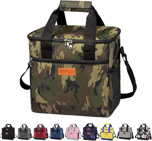 Iknoe Large Cooler Bag Collapsible 24 Can Insulated Bags Leakproof Lunch Cooler Tote with Multi-Pockets for Adult Insulated Thermal Bag for Beach, Picnic, Office Work(Camo)