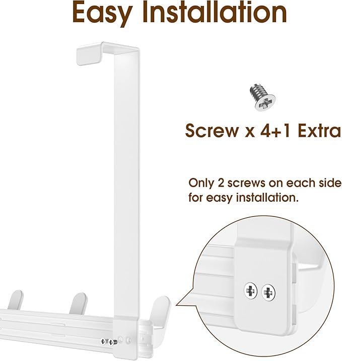 CHAUNCEY HOME Long Over The Door Hooks with 15.75-inch Arms for Easier Access by Women, Heavy Duty Door Hanger for Winter Coat, L16U, Fits Standard 1 3/8'' Doors, Towel Racks Organization, White