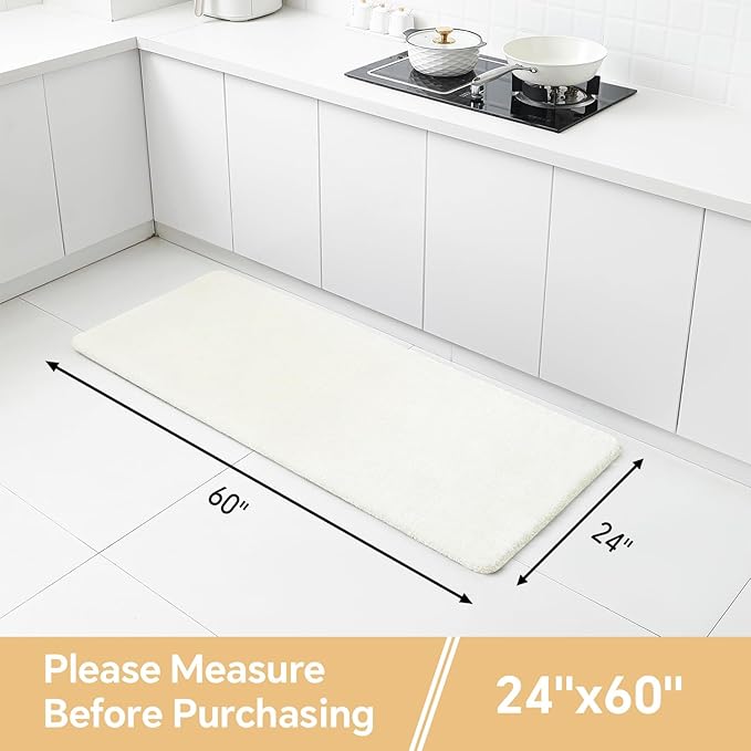 Cream Bathroom Rugs Runner 24"x60" - Long Large Bath Mat, Soft Non Slip Absorbent Microfiber Bathroom Rug, Washable Plush Floor Mat - Perfect for Bedside, Kitchen or Vanity Area