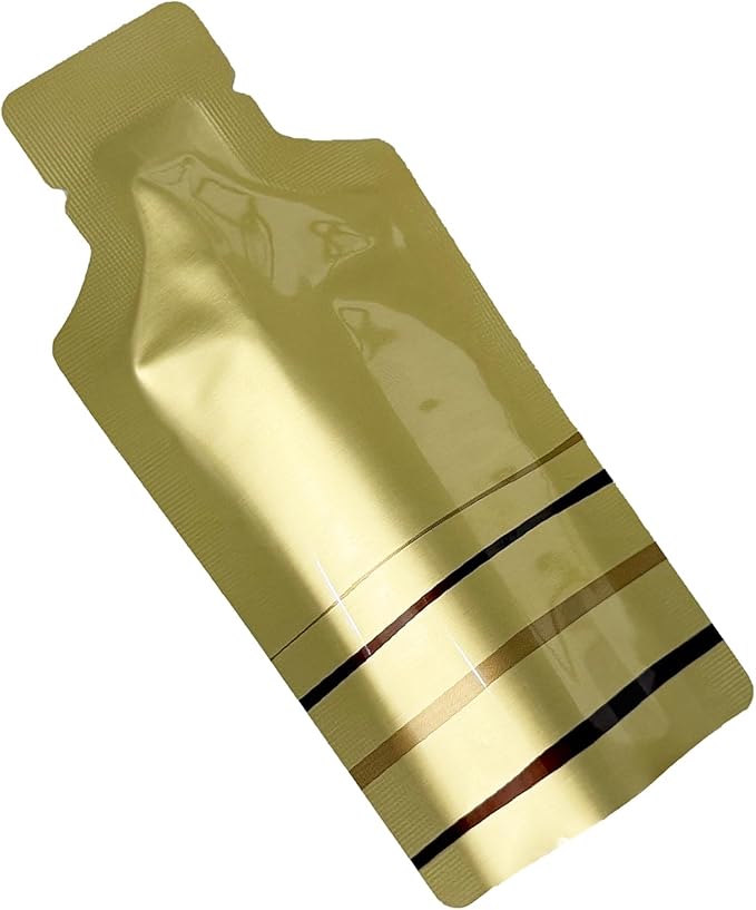 PABCK 100 Pcs Disposable Open Up Mylar Storage Bags Cosmetic Shampoo Liquid Containers Sample Pouch Heat Seal Foil Bag Travel Use Packets for Toiletries Skincare Lotion (Gold, 2.36x4.72 inch)