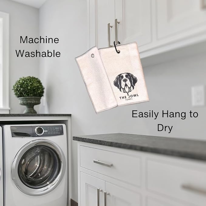 Jowl Towel for Large and Small Dog Grooming, Absorbant, Fast-Dry Microfiber, Includes Leash Hook
