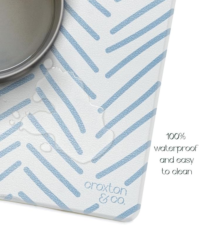 CROXTON & CO. Non-Slip Faux Leather Pet Feeding Mat for Dog Bowls | Large Bowl Mat for Food and Water | Durable, Easy-to-Clean Pet Food Mat for Floors | Size: 16.5"x18"