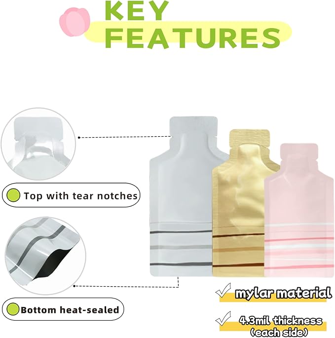 PABCK 100 Pcs Disposable Open Up Mylar Storage Bags Cosmetic Shampoo Liquid Containers Sample Pouch Heat Seal Foil Bag Travel Use Packets for Toiletries Skincare Lotion (Pink, 2.36x4.72 inch)