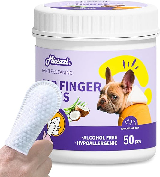 MIOSSZI Pet Finger Wipes for Dogs & Cats - Dog Ear Cleaner for Itch Relief Remove Wax & Odor, Dog Ear Cleaning Finger Wipes-Pet Ear Finger Wipes 50ct