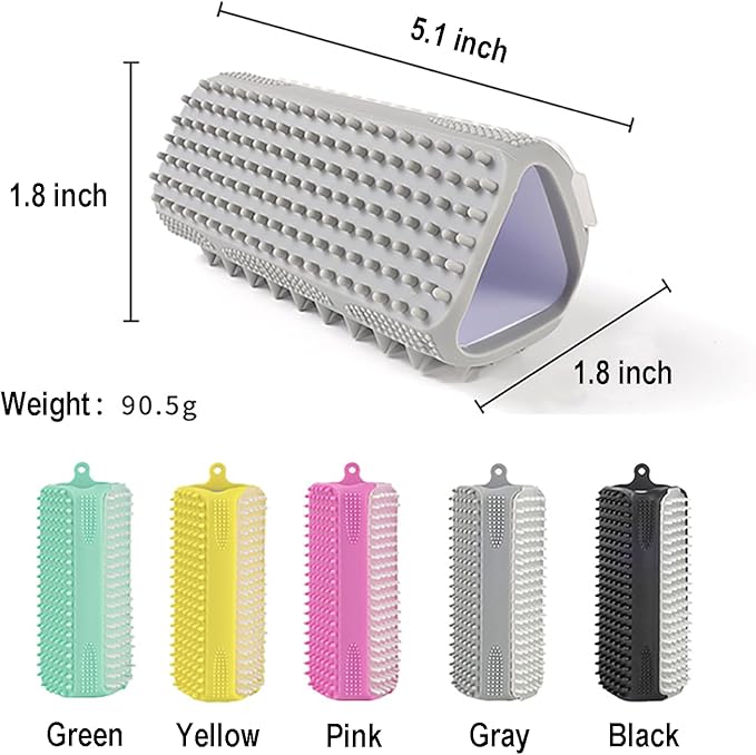 3-in-1 Pet Grooming & Bath Brush for Dogs and Cats, Triple-Sided Design with Cone Massage Tips, Long Self-Cleaning Deshedding Nubs, Short Bathing Nubs, Soft Silicone Brush with Hanging Loop, Black