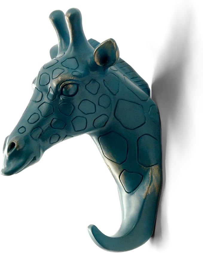 Giraffe Head Single Wall Hook/Hanger Animal Shaped Coat Hat Hook Heavy Duty, Rustic Decorative Gift, Rustic Bronze Color