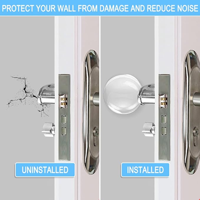 Door Knob Wall Shield, 12PCS Transparent Round Soft Rubber Wall Protector Self Adhesive Door Handle Bumper (Small Round 1.57 Inch, Clear)