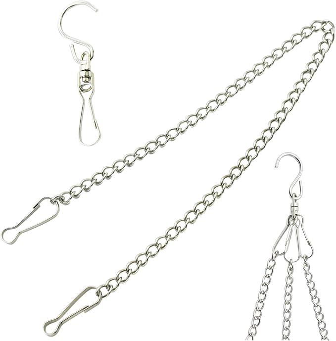 10 Pcs Fine Hanging Chain(1.2mm Dia.) Small Hang Bracket Decorative Replacement Link Chains Hooks for Sign Planter Bird Feeders,10 inch Long Stainless Chains and 5 Pcs Swivel S-Hooks