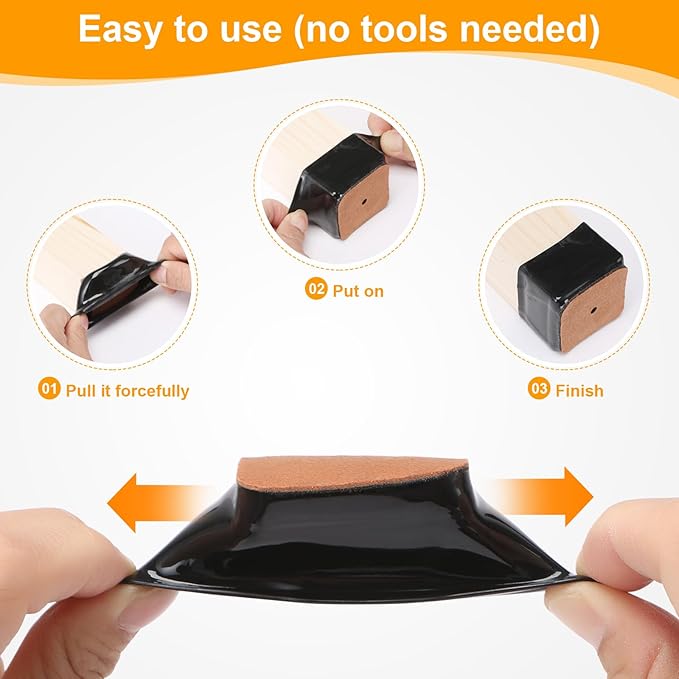 CHUNZEXI 24 Pack Square Chair Leg Floor Protectors for Hardwood Floors, Silicone Felt Covers Pads Caps, Protect Wood Furniture Feet Floors Noise Reduce and Scratch (Square X-Lager & Black)