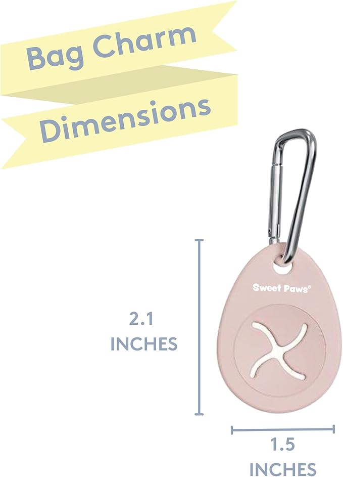 Sweet Paws Dog Poop Bag Holder Charm Duo – Hands-Free Carry of Used Poop Bag, Durable Eco-Friendly Silicone Dog Walking Accessory with Carabiner Clip, Blush Pink & Lavender - 2 charms included
