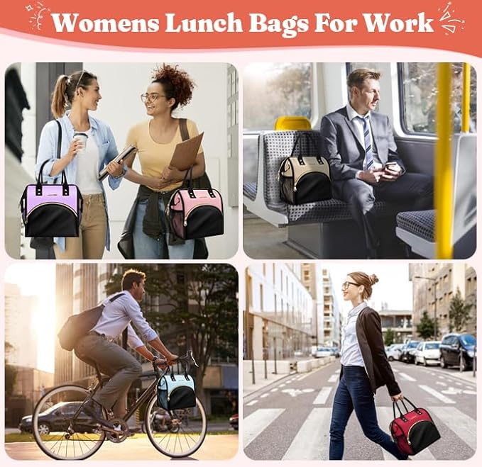 Lunch Bag Women Insulated Lunch Box Wide-Open Lunch Tote Bag Large Drinks Holder Durable Nylon Thermal Snacks Organizer for Men Adults Work Picnic Hiking Beach Fishing, Light Khaki+Black