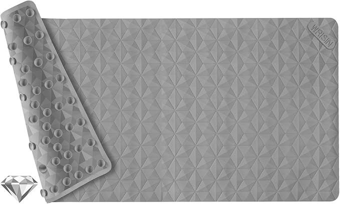 Non Slip Bathtub Mat for Bath Tub Shower - Natural Rubber Mat with Suction Cups - Large Soft Bathroom Safety Mat - Unique Diamond Pattern - Fatigue Relief - Machine Washable - 17 × 35 Inch