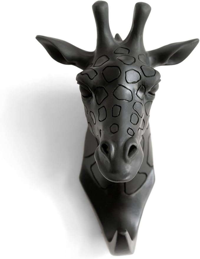 Giraffe Head Single Wall Hook/Hanger Animal Shaped Coat Hat Hook Heavy Duty, Rustic Decorative Gift, Black