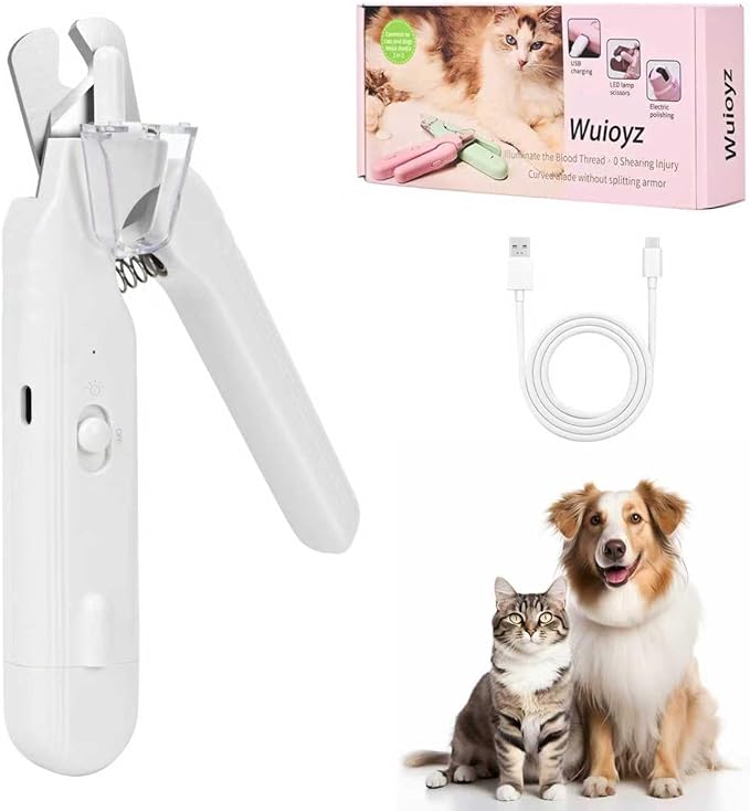 2-in-1 Dog Nail Grinder & Dog Nail Clippers- Gentle Drill Trimmer with Led Light for Large Medium Small Dogs Cats Pets Claw(White)