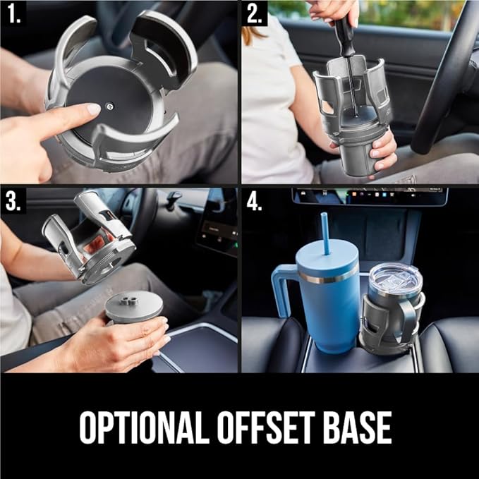 GORILLA GRIP Patent Pending Car Cup Holder Expander, Keeps Large Drink Cups Secure, Expands Fits Yeti, HydroFlask, Stanley 18 to 48oz Large Water Bottles, Coffee Mug, Adjustable Arms Insert, Gray