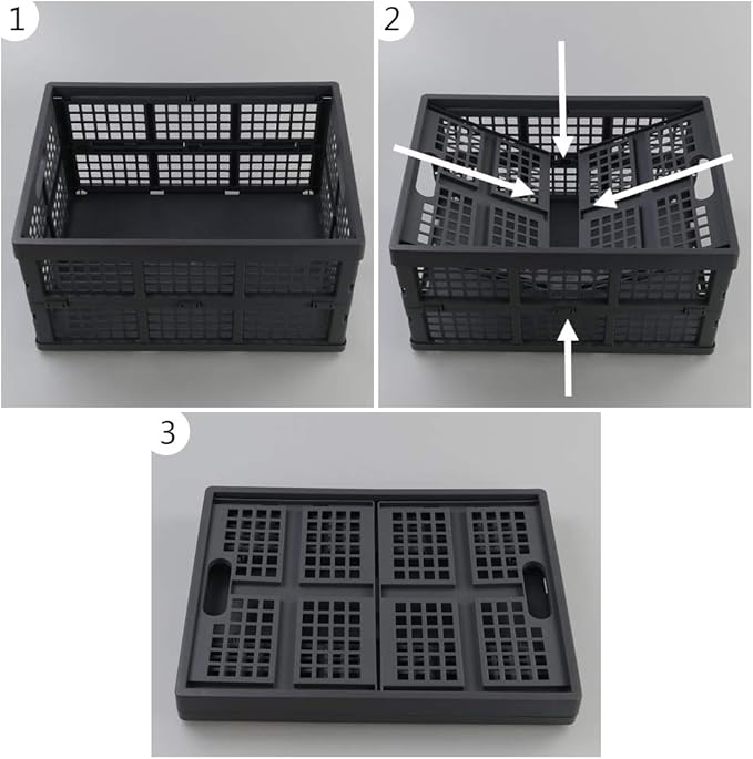 EudokkyNA 3-Pack 30 L Plastic Folding Storage Crates, Collapsible Crates Basket