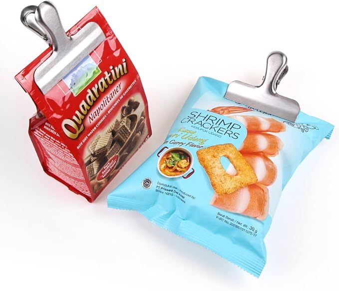 MORSLER Chip Clips & Stainless Steel Heavy-Duty Food Bag Clips 8 Packs - Large and Durable with 3 Inch Wide, Perfect for Air Tight Seal Grips on Coffee,Food & Bread Bags,Office Kitchen Home Usage
