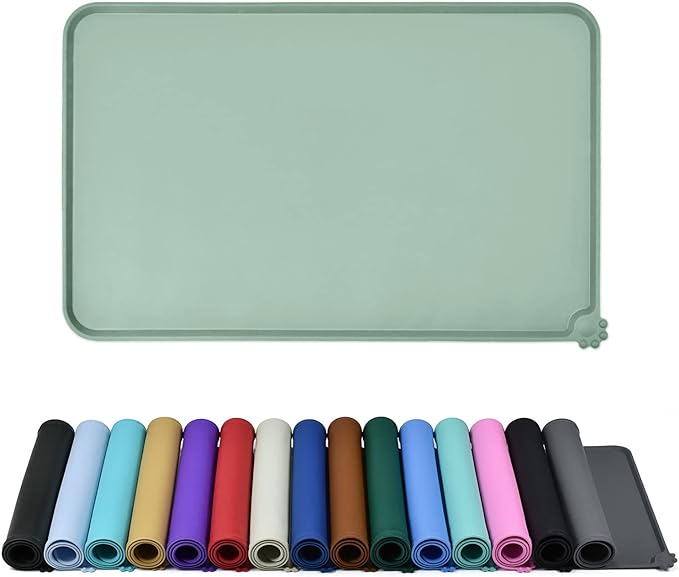 Waterproof Pet Feeding Mat with High Raised Edges, Heavier and Thicker Placemats for Cat Dog Water Bowl with BPA Free, Dogs Cats Food Mats for Messy Drinkers to Prevent Spill and Protect Floors