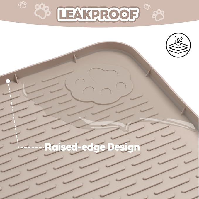 Bartuke Cat Litter Mat, Extra Large 34" x 22" Silicone Mat Litter Trapping Mat for Scatter Control, Soft on Kitty Paws, Easy to Clean (Beige)
