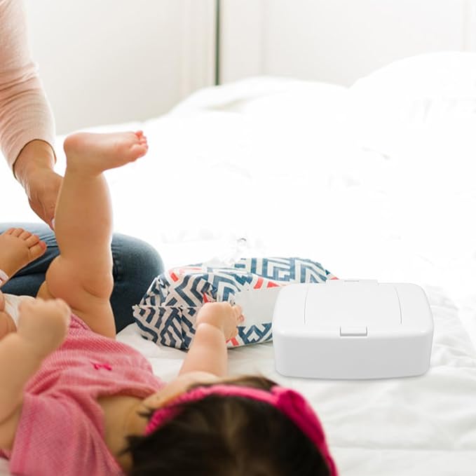 Ipetboom Baby Wipes Dispenser Box - Refillable White Plastic Wipe Container with Dust Cover Portable Wipe Holder for Nursery Living Room Kitchen Bathroom 6.69X4.13X2.36 Inches