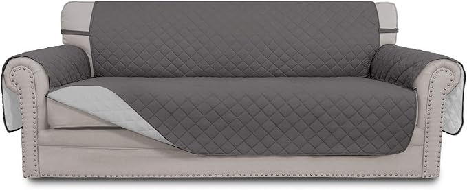 Easy-Going Reversible Oversized Couch Cover for 3 Cushion Couch Sofa Cover for Dogs Water Resistant Furniture Protector Cover with Foam Sticks for Pet (Oversized Sofa, Gray/Light Gray)