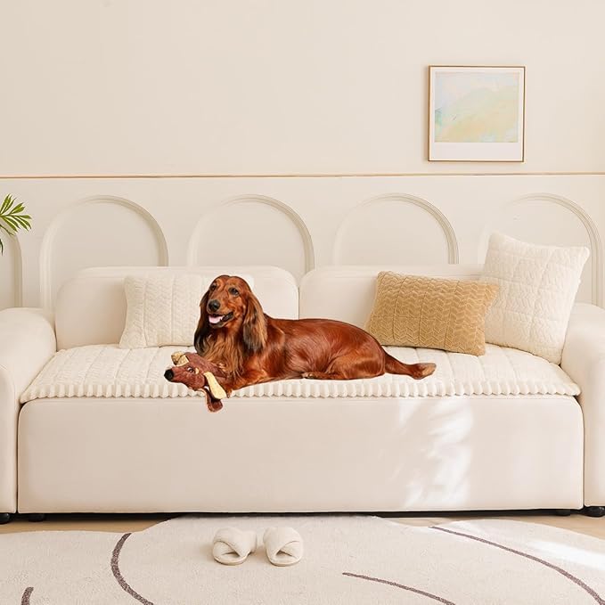 Mitid Sofa Cover Fuzzy Couch Cover for Pet, Couch Covers for Dogs Washable Non-Slip Sofa Slipcover Cushion Protector Pets Friendly Mat Bed White