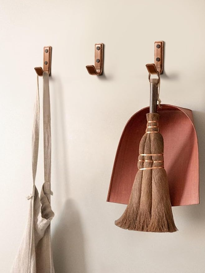 2 Pack Brown Leather Coat Hooks Wall for Hanging Rectangle Coat Hooks for Hanging Robe Towels Bags Hats Scarf Keys Clothes Suitable for Bedroom, Entryway and Closet