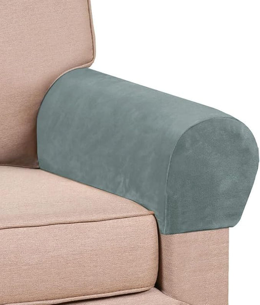 Soft Sofa Armrest Covers, Skin-Friendly Stretch Polyester Armrest Covers, Comfortable Scratch Resistant Sofa Armrest Cover for Square Armrest/Curved Armrest/Reclining Armrest, One Pair,Stone Blue
