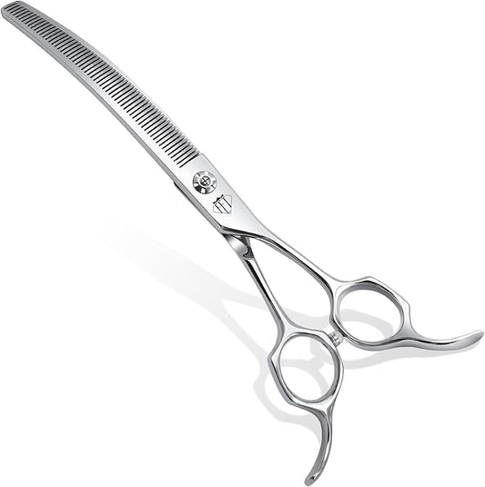 Professional Curved Thinning Scissors for Dog Grooming, 30-Degree Curvature, Japanese 440C for Trimming Dogs Cats and Other Pets face and paws (Curved Thinner)