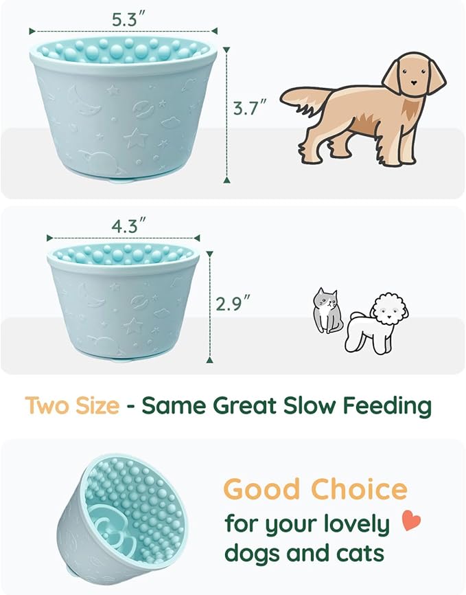 2-in-1 Licking Toy & Silicone Slow Feeder Bowls with Suction Cup - Non-Slip Mat for Bored Medium and Large Breed Dogs, Anxiety Relief, Anti-Choking (5.3" x 3.7", Mint Green)