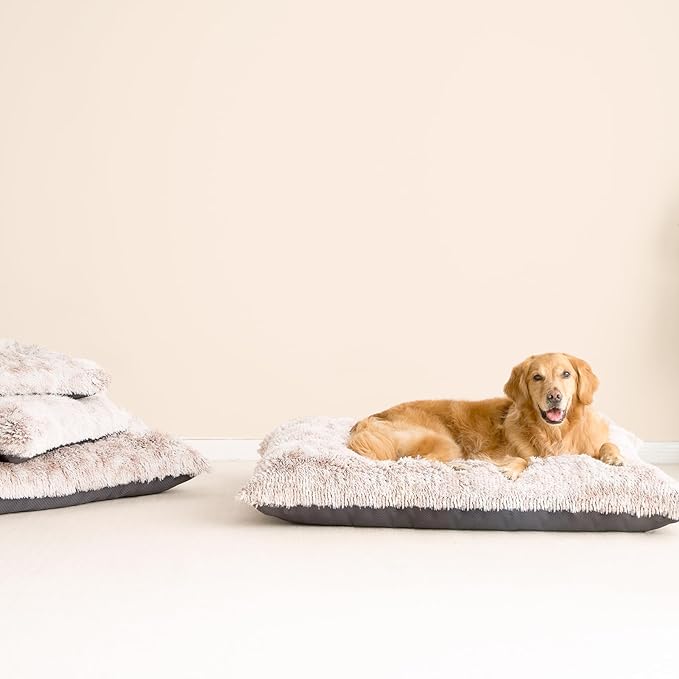 EHEYCIGA Fluffy XXL Dog Crate Pad, Plush Faux Fur Bed for Extra Large Dogs, Calming Anti Anxiety XXL Dog Bed, Washable Soft Warm Mat with Non-Slip Bottom, Brown