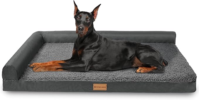 Patas Lague Orthopedic Jumbo Dog Bed for Extra Large Dogs 56''X40'', Waterproof L Bolster Jumbo Pet Sofa Beds with Removable Washable Cover, Soft Pet Couch Crate Mat with Nonskid Bottom, Dark Grey