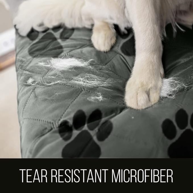 Sofa Shield Couch Slip Cover with Patented Strap, Cushion Protector, US Designed Reversible Stain and Dog Tear Resistant Slipcover, 62 inch Seat, Washable Covers for Dogs Pets, Paw Gray Black