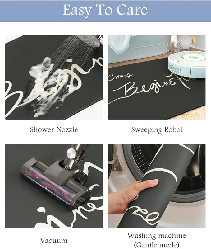 MontVoo-Bath Mat Rug Long Non Slip Super Absorbent Bathroom Runner Stain Resistant Quick Dry Thin Bathroom Mat Fit Under Door-24"x70",Black